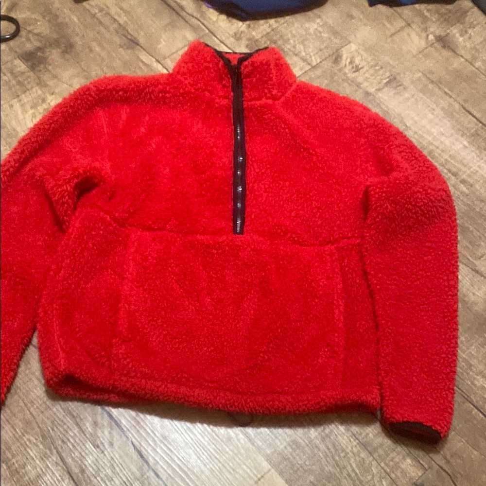 Red Fleece Pullover with Black Zipper